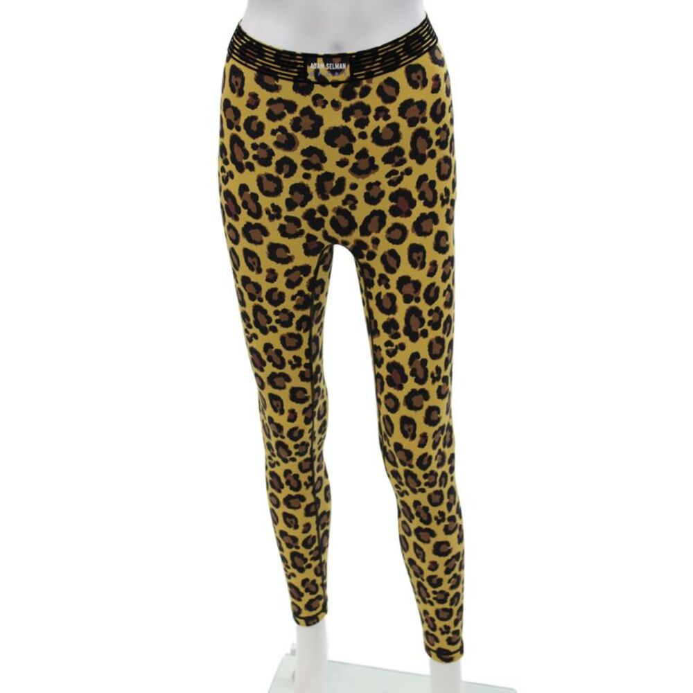 Adam Selman Women Yellow Leopard Ankle Nylon Leggings Size XS